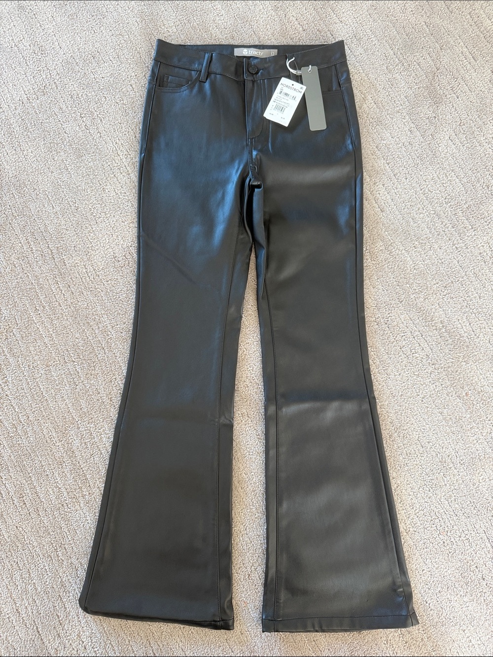 NWT Girls Tractr Black Faux Leather Flare Pants Sz 12